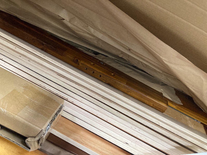 Photo 1 of *HEAVY* Bme Vivian 14 Inch Deluxe Bed Frame with Headboard, Rustic & Scandinavian Style with Solid Acacia Wood, No Box Spring Needed, 12 Strong Wood Slat Support, Easy Assembly, Queen, Rustic Golden Brown