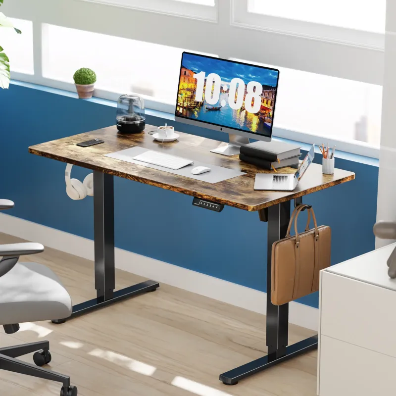 View 1 of *Desk top pieces cracked on the end* edx Electric Standing Desk, Height Adjustable Desk, 63 x 24 Inches Ergonomic Stand up Desk with Memory Preset and T-Shaped Metal Bracket for Home Office