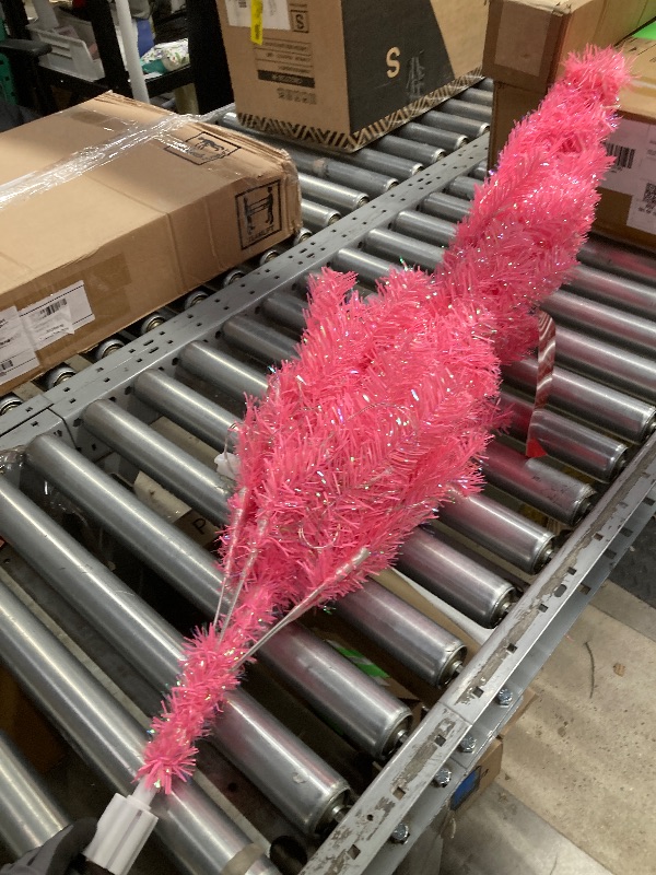 Photo 1 of *Missing feet attachments* Best Choice Products 4ft Prelit Colored Christmas Tree, Artificial Tree Holiday Decor w/ LED Lights - Pink Tinsel
