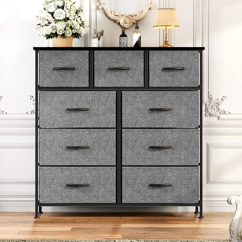 Photo 1 of *May be missing hardware pieces?* ZUNMOS Fabric Dresser for Bedroom 9 Drawer, Grey