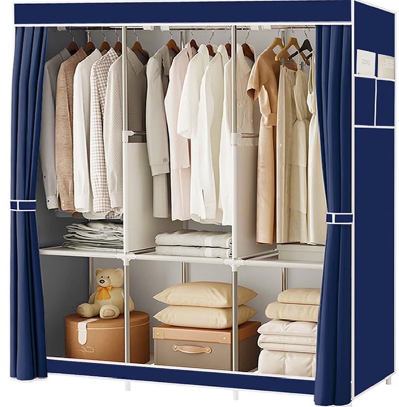 Photo 1 of *Unsure if anything is missing* Portable Closet,Portable Wardrobe Closet Storage with 3 Hanging Rods,6 Storage Shelves,Side Pocket for Clothes Storage Organizer,Blue
