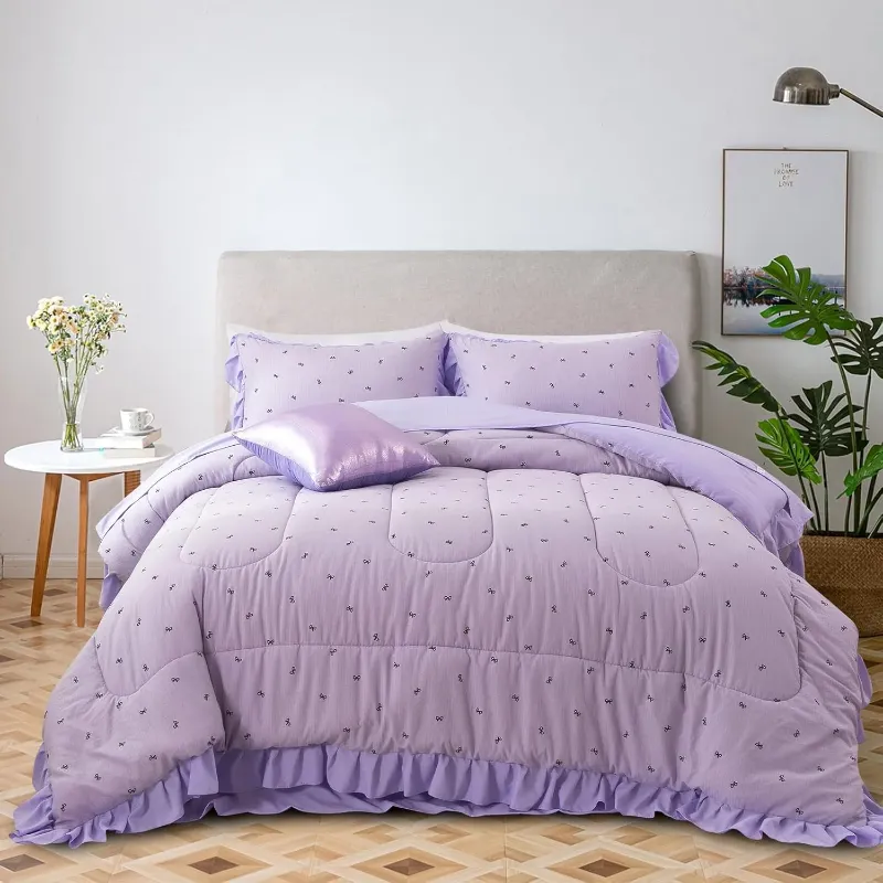 Photo 1 of *Unsure is anything is missing* Btargot 6-piece Purple Bows Comforter Set Full Ruffle Princess Style Bedding Set Bed in a Bag