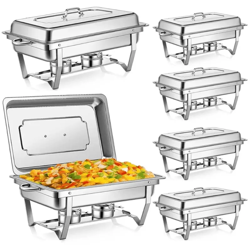 Photo 1 of *HEAVY* 9Qt Chafing Dishes Set Foldable Rectangular Chafer Set, Stainless Steel Food Warmer Set, Full Size for Cooked Food Insulation, 6-Pack
