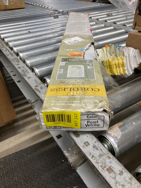 Photo 1 of *Blinds damaged* Cordless Light Filtering Mini Blinds for Indoor Windows - 34 Inch Width, 64 Inch Length, 1" Slat Size - Pearl White - Cordless GII Morningstar Window Blinds for Interior by Achim Home Decor