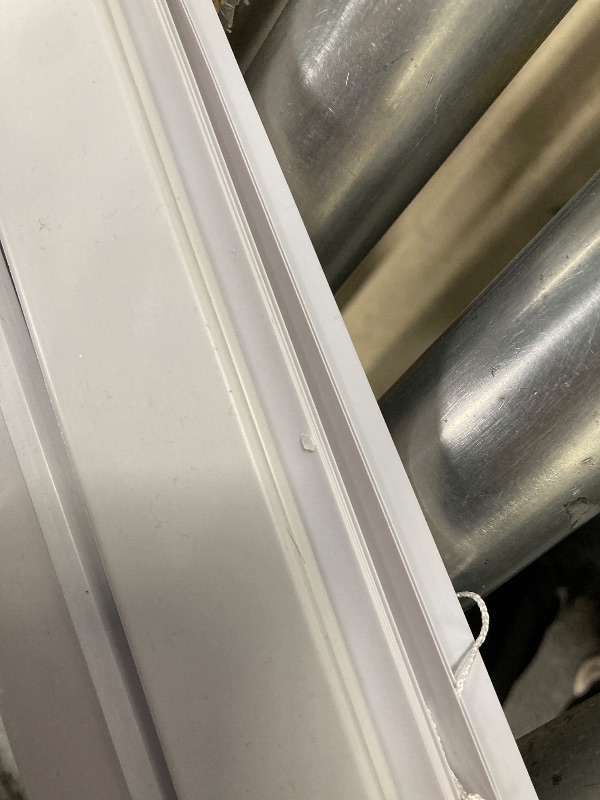 Photo 1 of *Blinds damaged* Cordless Light Filtering Mini Blinds for Indoor Windows - 34 Inch Width, 64 Inch Length, 1" Slat Size - Pearl White - Cordless GII Morningstar Window Blinds for Interior by Achim Home Decor