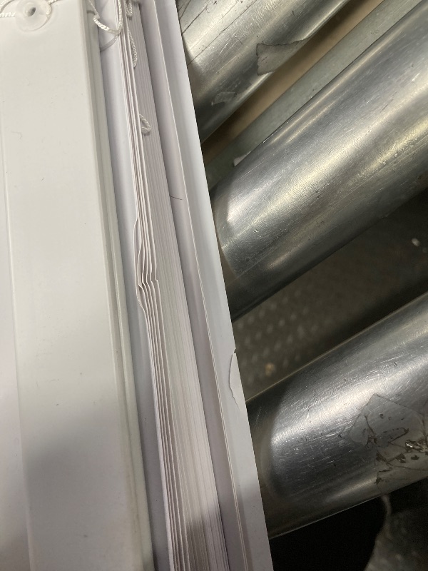 Photo 1 of *Blinds damaged* Cordless Light Filtering Mini Blinds for Indoor Windows - 34 Inch Width, 64 Inch Length, 1" Slat Size - Pearl White - Cordless GII Morningstar Window Blinds for Interior by Achim Home Decor