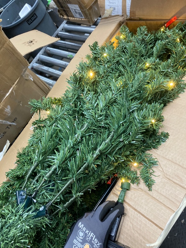 Photo 1 of *Some lights may not work properly* EDX 7.5ft Pre-lit Pencil Christmas Tree, Green Artificial Spruce Slim Christmas Trees, With 350 Incandescent Lights, 860 Branch Tips & Foldable Base, For Home, Office, Party Decoration
