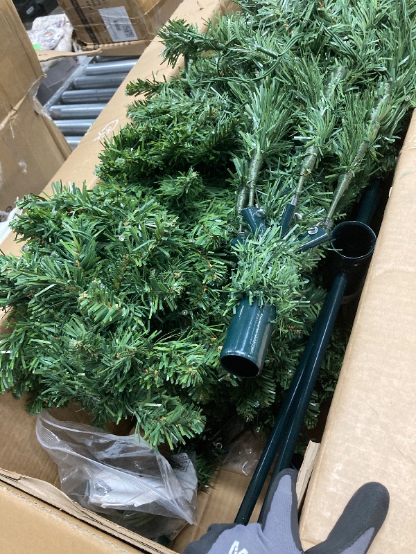 Photo 1 of *Some lights may not work properly* EDX 7.5ft Pre-lit Pencil Christmas Tree, Green Artificial Spruce Slim Christmas Trees, With 350 Incandescent Lights, 860 Branch Tips & Foldable Base, For Home, Office, Party Decoration
