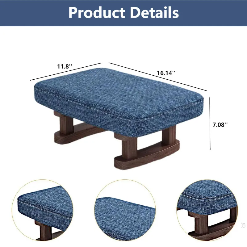 Photo 1 of *Small scratches/Loose screws on one leg* Modern Multifunctional Wood Ottoman, Small Velvet Fabric Footrest with Non-Skid Legs, Rectangular Stool for Couch, Desk, Office, and Living Room (Navy)
