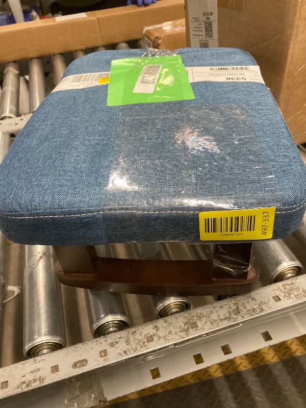 Photo 1 of *Small scratches/Loose screws on one leg* Modern Multifunctional Wood Ottoman, Small Velvet Fabric Footrest with Non-Skid Legs, Rectangular Stool for Couch, Desk, Office, and Living Room (Navy)
