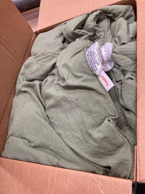 Photo 1 of *Please wash* Sonive Washed Comforter Sets King 3 Piece, Soft and Cozy, Fluffy Microfiber Fill, Washed Textured Wrinkled Design (Loden Green, King)
