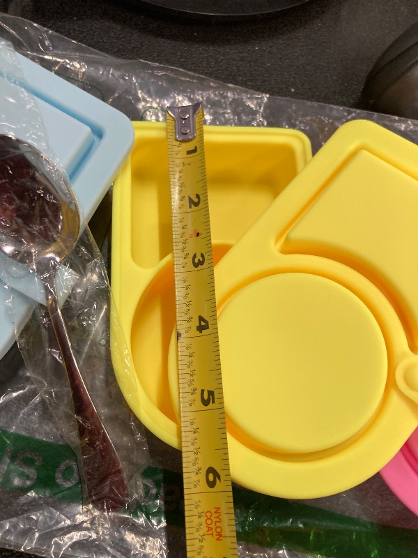 Photo 1 of ***MISSING 1 SPOON AND 1 FORK***Ebukur 3 Pack Silicone Reusable Snack Containers with Lids,Double Compartment Snack Box Container with 2 Spoons and 1 Forks, Small Mini Food Snack Boxs for Travel, Picnic, Office, School***MISSING 1 SPOON AND 1 FORK***
