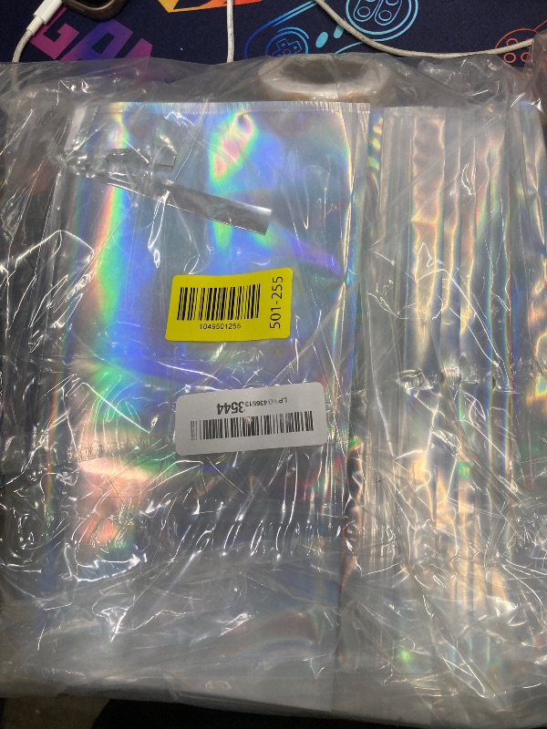 Photo 1 of 100-pack 10" x 14" Holographic Mylar Bags with Clear Window 1 Gallon Resealable Foil Pouches for Food Storage Large Smell Proof Edible Packaging Bag for Gifts Jewelry and Small Business