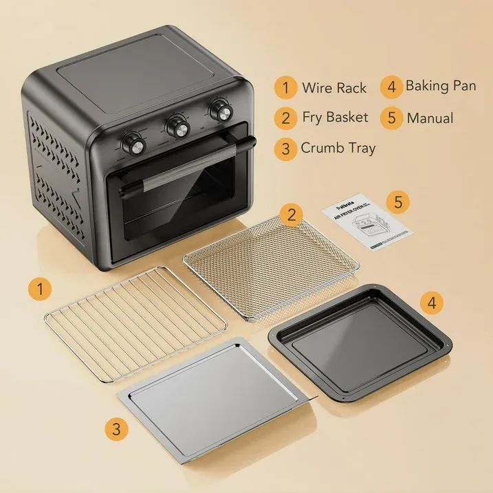 View 2 of 19QT Air Fryer Toaster Oven with Convection, 5-in-1 Countertop Cooker, Visible Window, Oil Free, 1500W, Black***NOT TESTED***