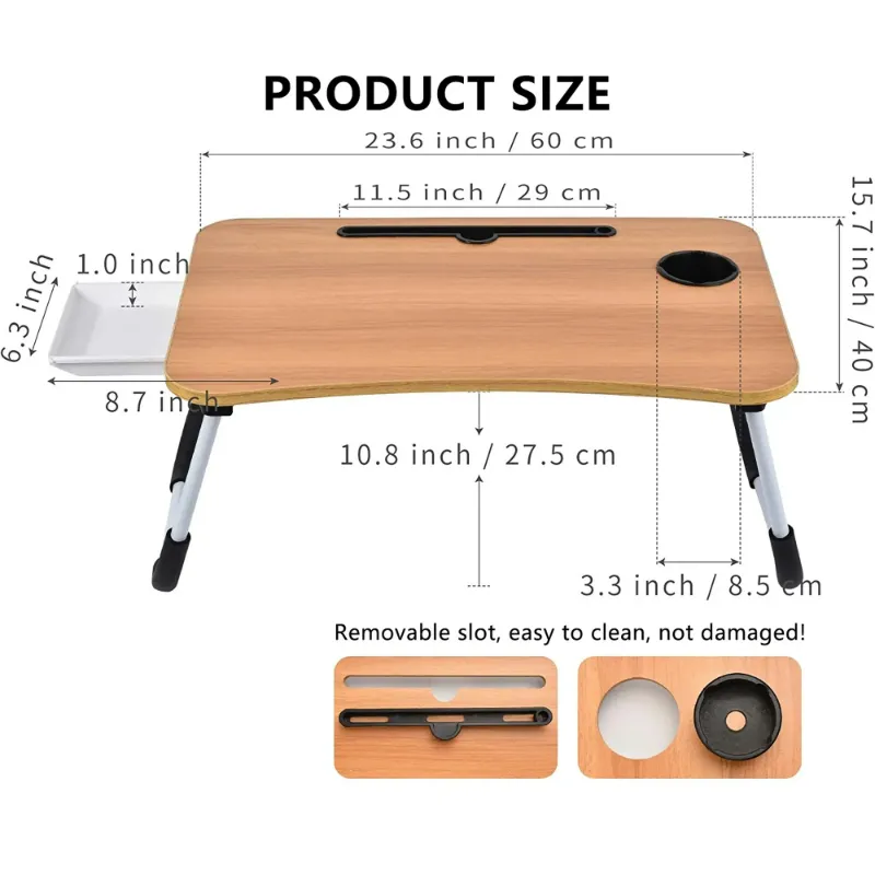 Photo 1 of **NO BOX***PHANCIR Foldable Lap Desk, 23.6 Inch Portable Wood Laptop Desk Table Workspace Office Organizer Bed Sofa Tray with Slots/Cup Holder/Drawer, Anti-Slip for Reading Writing Eating Watching, Walnut