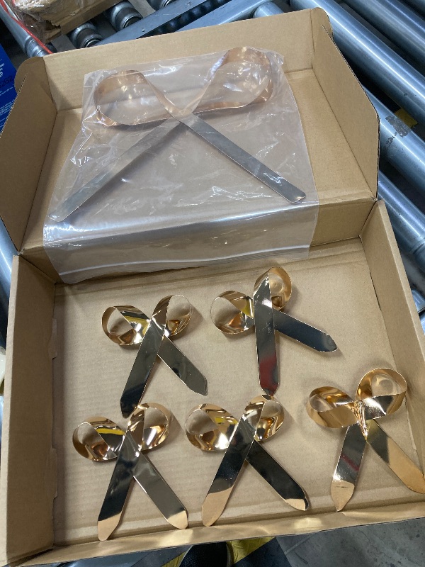 Photo 1 of ***(6PC SET ONLY -MISSING PARTS -SELLING AS IS)***  FESTGLOX Metal Bows for Christmas Tree, 5Pcs Gold Bow Ornaments with Clip for Xmas Tree Topper, Wreaths, Garland Decor, Elegant Festive Decoration