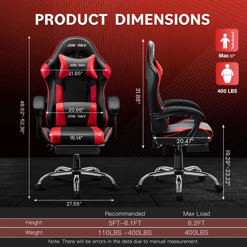 Photo 1 of ***Factory seal***
***Open to show***
JONPONY Big and Tall Gaming Chair, Ergonomic Design, Gamer Chair PU Leather with Footrest and Lumbar Support, High Back Office Chair Support 8 Hours Long Sitting, Computer Chair,Black RED