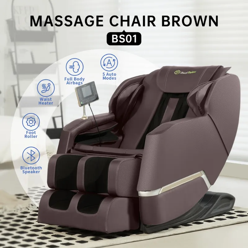 Photo 1 of ***(DAMAGED, SELLING AS IS)***
Real Relax Full Body Zero Gravity Shiatsu Recliner Electric Massage Chair, Brown