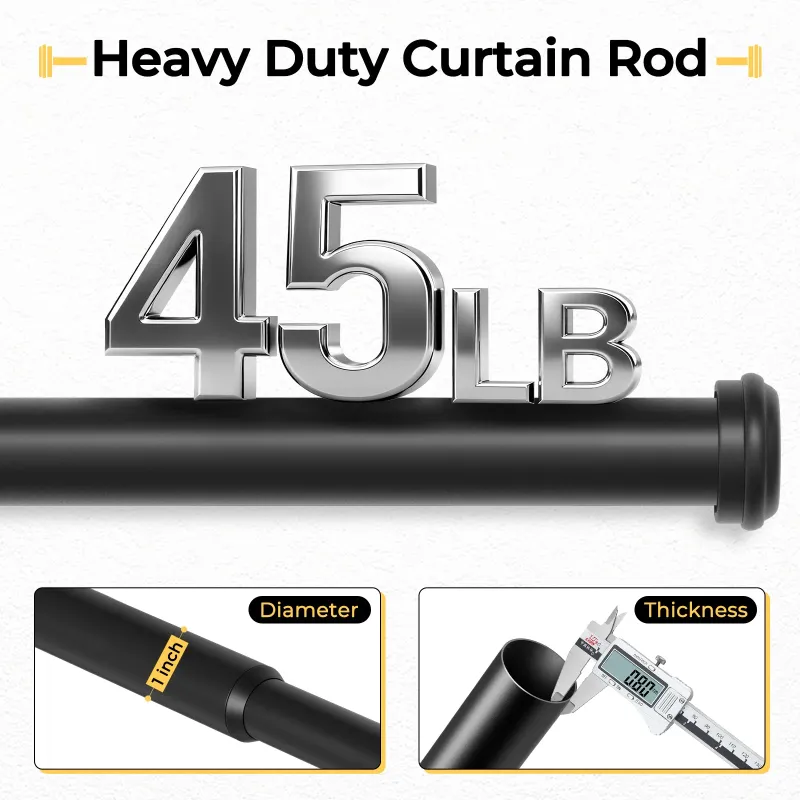 Photo 1 of 1" Rust-Resistant Curtain Rod,Black Curtain Rods for Windows 72" to 144", End Indoor/Outdoor Single Curtain Rod
