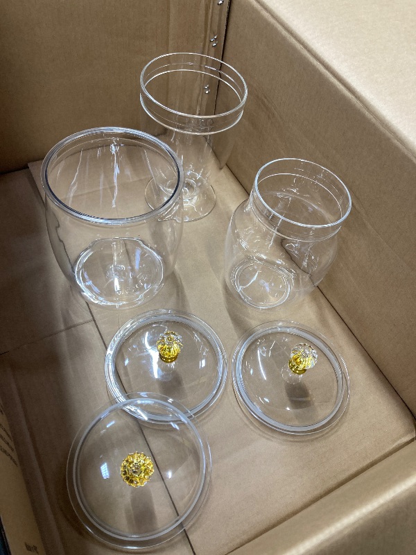 Photo 1 of **MISSING 2 LIDS AND ONE CONTAINER/PARTS ONLY*Amazing Abby - Keep - Acrylic Apothecary Jars (3  Piece Set, 52/50/46 oz) (NOT Glass), Plastic Jars with Lids, Bathroom Canisters, Candy Buffet, Wedding Display, BPA-Free and Shatter-Proof