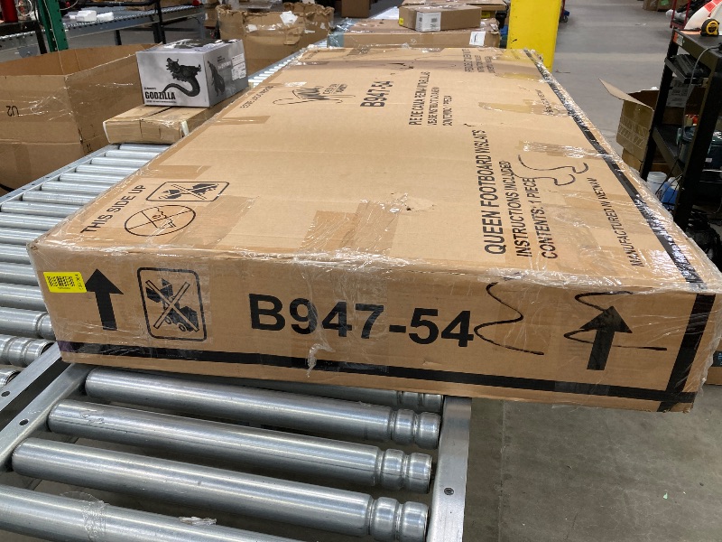 Photo 1 of ***FOOTBOARD AND SLATS ONLY***Signature Design by Ashley Maylee Traditional Tufted Queen Upholstered Panel FOOTBOARD AND SLATS, Foundation or Box Spring Needed, Dark Brown & Beige***FOOTBOARD AND SLATS ONLY***