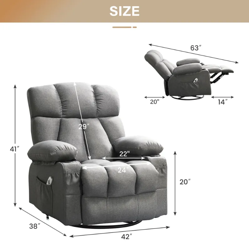 Photo 1 of JONPONY Massage Rocker Recliner Chair with Vibration Massage and Heat Ergonomic Lounge Chair for Living Room with Rocking Function and Side Pocket, 2 Cup Holders, USB Charge Port,Grey