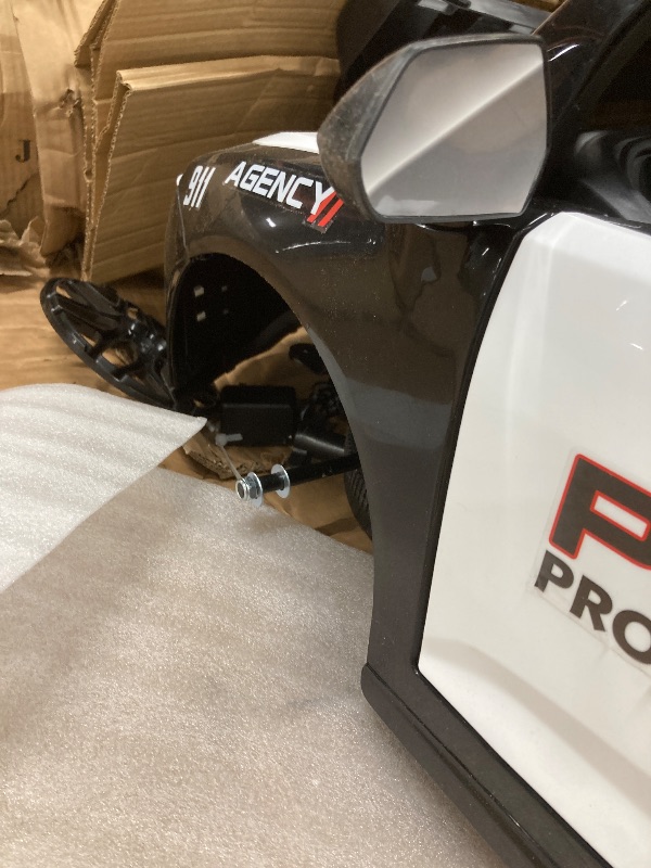 Photo 1 of 12V Police Car Ride On Toy for Kids with Remote Control,Megaphone, LED Lights, Alarm Sounds, Music, Battery Powered Electric Cop Car Gift for Boys Girls Ages 37+ Months