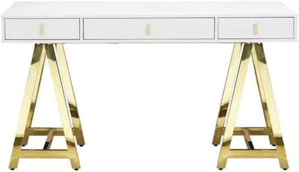 Photo 1 of **BOX 1 OF 2 ONLY/INCOMPLETE SET/MISSING LEGS***Pangea Home Riley Modern Lacquer & Steel Metal Desk in White/Gold