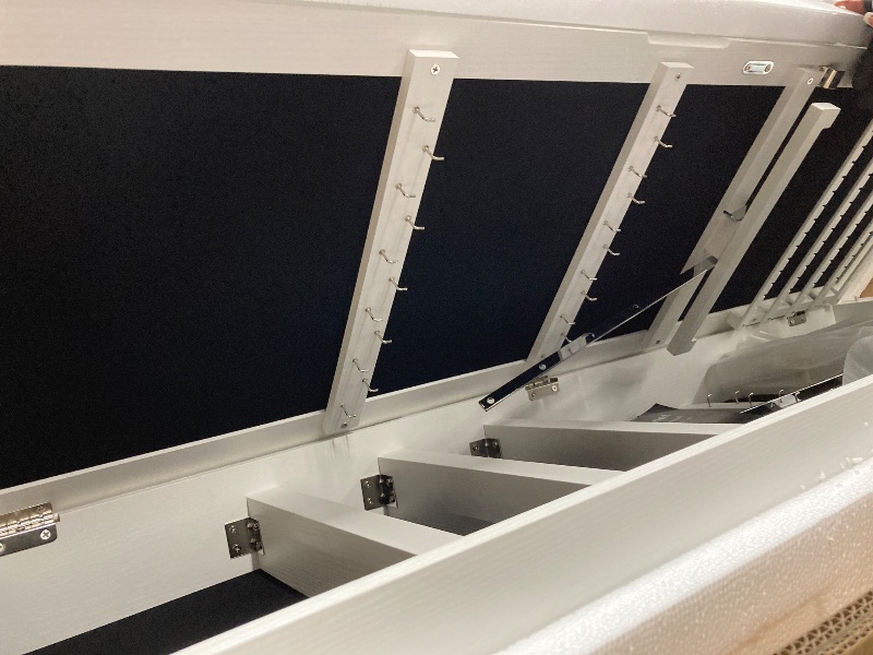 Photo 1 of ***MISSING PARTS -SELLING AS IS*** DUMOS 6 LEDs Mirror Jewelry Cabinet, Wall or Door Mounted Jewelry Organizer, 47.2-Inch Tall Lockable Large Capacity Cosmetic Storage, Gift Idea, White   ***MISSING KEYS***