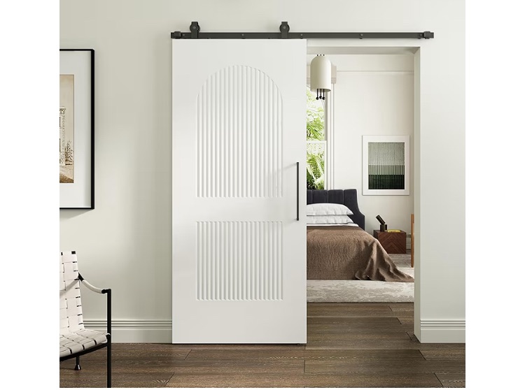 Photo 1 of **HOLE ON ONE END-SEE PICS***BarnSmith 36''x84'' Sliding Barn Door, 2 Panel with Reeded Arc White Primed Sliding Closet Door with 6FT Hardware Kit, Hollow Core Interior Door, Preassembled Panels, Durable & Sturdy