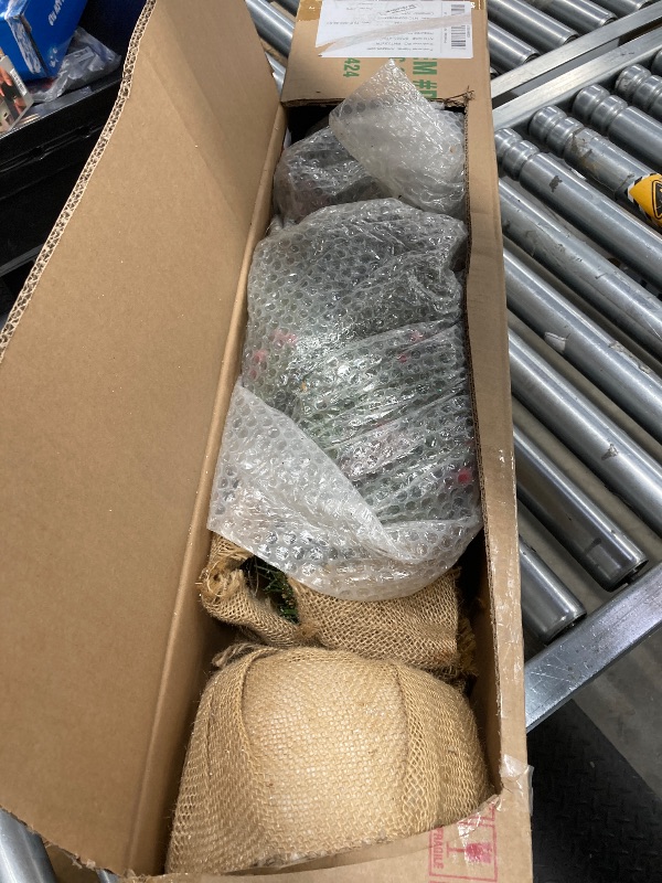 Photo 1 of National Tree Company Pre-Lit Artificial Mini Christmas Tree, Green, Dunhill Fir, White Lights, Decorated with Pine Cones, Berry Clusters, Frosted Branches, Includes Cloth Bag Base, 3 Feet