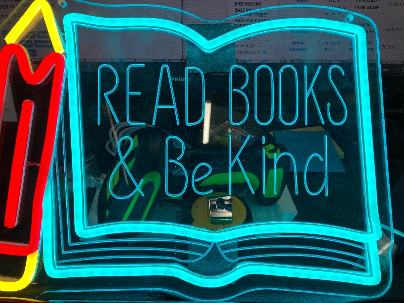 Photo 1 of ***NOT IN ORIGINAL PACKAGE***Read Books Be Kind Neon Sign for Wall Decor Dimmable Read Books Neon Light for Classroom LED USB Classroom Sign for Bookstore Library Museum Study Room Christmas Birthday Gift Size13.7*10In(WZCP018)