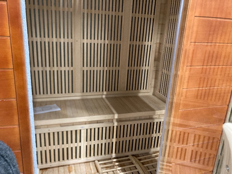 Photo 1 of **Need  to buy an adapter, please see the photos, RESTISLAND 4 Person Far Infrared Sauna Indoor, Low EMF Wooden Sauna at Home with Bluetooth, Therapy Light, LCD Panel. ITS NOT PERMITTED TO RETOUR, NOT REFUNDED.