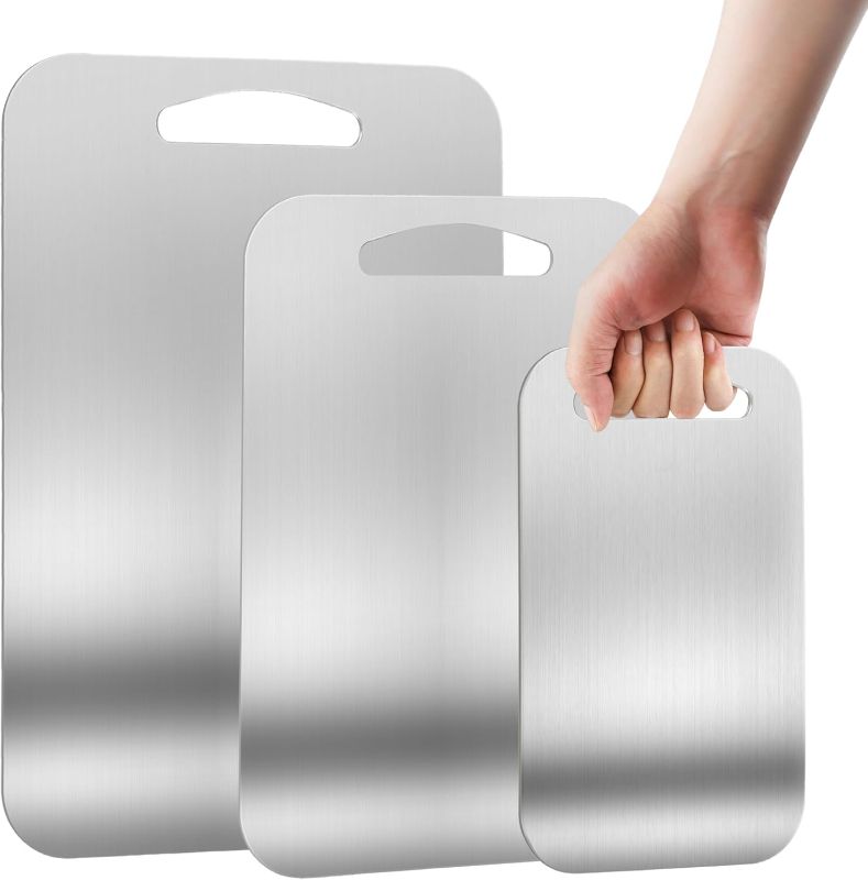 Photo 1 of ***FACTORY SEALED***3 PCS 304 Stainless Steel Cutting Board For Kitchen, Meat Cutting Board, Edge Smoothing, Food Grade Stainless Steel, Easy To Clean, Kitchen Tool(S+M+L)***FACTORY SEALED***