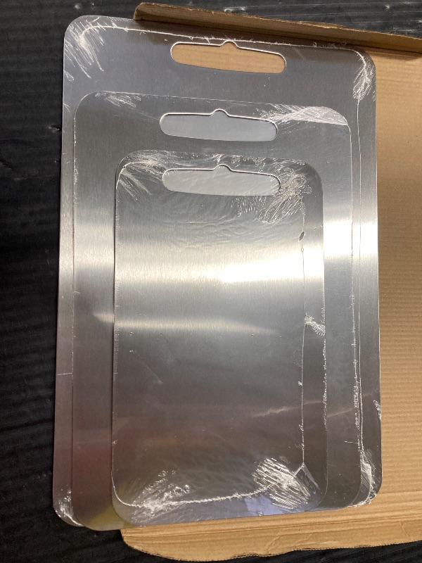 Photo 1 of ***FACTORY SEALED***3 PCS 304 Stainless Steel Cutting Board For Kitchen, Meat Cutting Board, Edge Smoothing, Food Grade Stainless Steel, Easy To Clean, Kitchen Tool(S+M+L)***FACTORY SEALED***