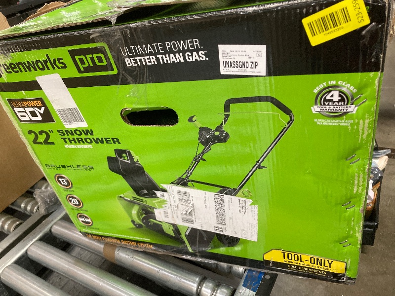 View 2 of **TOOL ONLY/BATTERY AND CHARGER SOLD SEPERATLY***Greenworks SN60L02 Pro 60V 22-inch Single-Stage Cordless Electric Snow Blower?Tool Only?