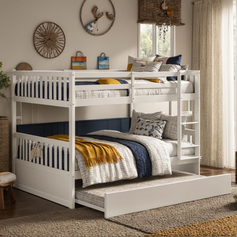 Photo 1 of **BOX 2 OF 2 ONLYH/INCOMPLETE SET***Full Over Full Bunk Bed with Trundle and Ladder for Kids Bedroom,Wood Bed Frame with Safety Rails,Convertible to 2 Bed,No Box Spring Needed,White