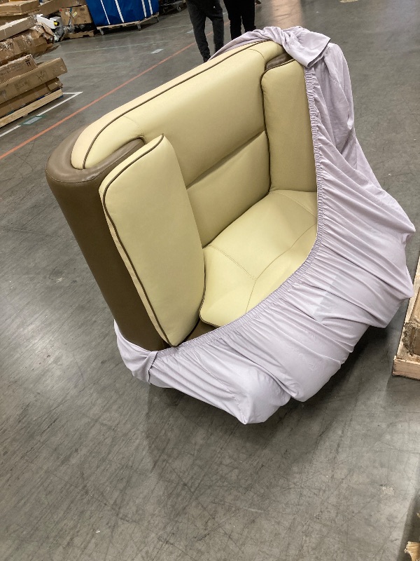 View 5 of ***RIP ON BOTTOM. MISSING LEGS -SELLING AS IS ONLY*** 
Benjara Diana Accent Chair, 2 Tone, Leather, Cream, Taupe Brown and Chrome 
 ***(SOME DUST RESIDUE, NOT IN BOX)***
