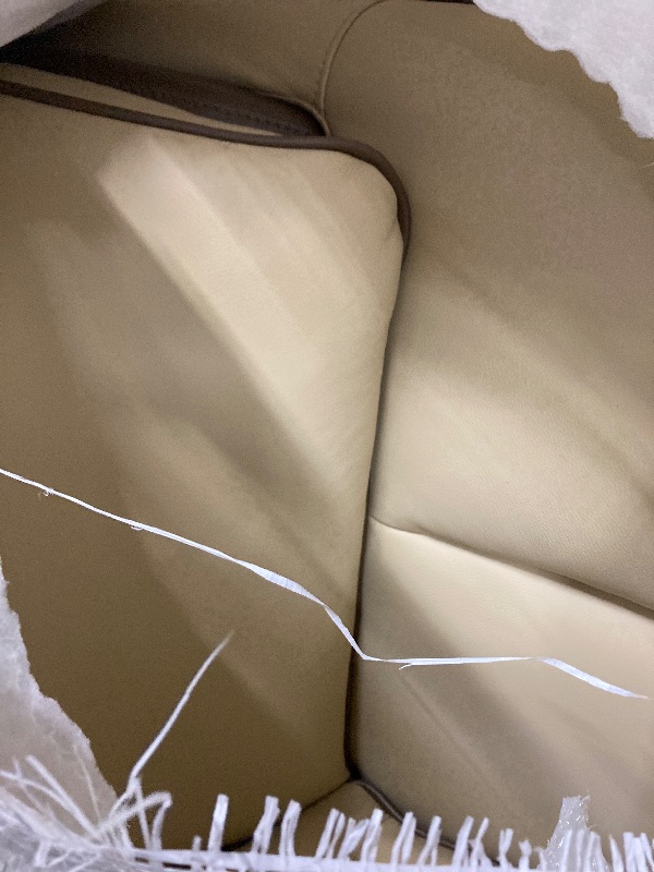 View 3 of ***RIP ON BOTTOM. MISSING LEGS -SELLING AS IS ONLY*** 
Benjara Diana Accent Chair, 2 Tone, Leather, Cream, Taupe Brown and Chrome 
 ***(SOME DUST RESIDUE, NOT IN BOX)***