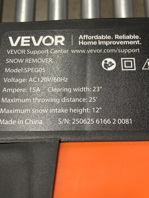 View 3 of ***(PARTS ONLY-SELLING AS IS)*** VEVOR Electric Snow Blower, 23 inch 15A Corded Snow Thrower with Dual LED Headlights & 180° Rotating Chute, 25FT Throwing Distance, 12" Depth Clearing, Walk-Behind Snowblower for Driveway Sidewalk ***(SOME SCUFFS/SCRATCH