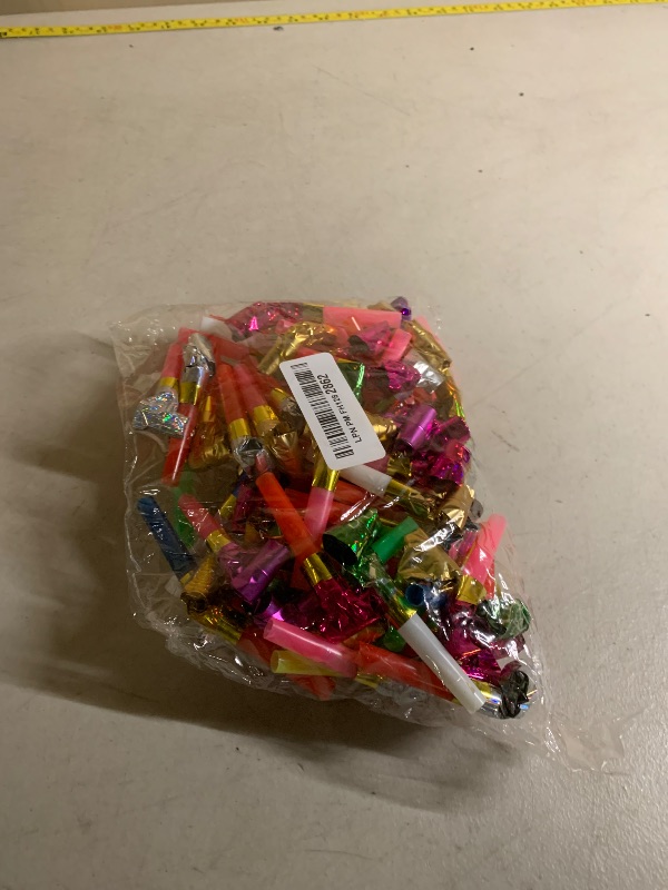 Photo 1 of 100 Pcs Party Blower, Colorful Birthday Noisemakers Funny Birthday Blow Horns Squawkers Party Whistles New Years Party Favors for Kids Adults