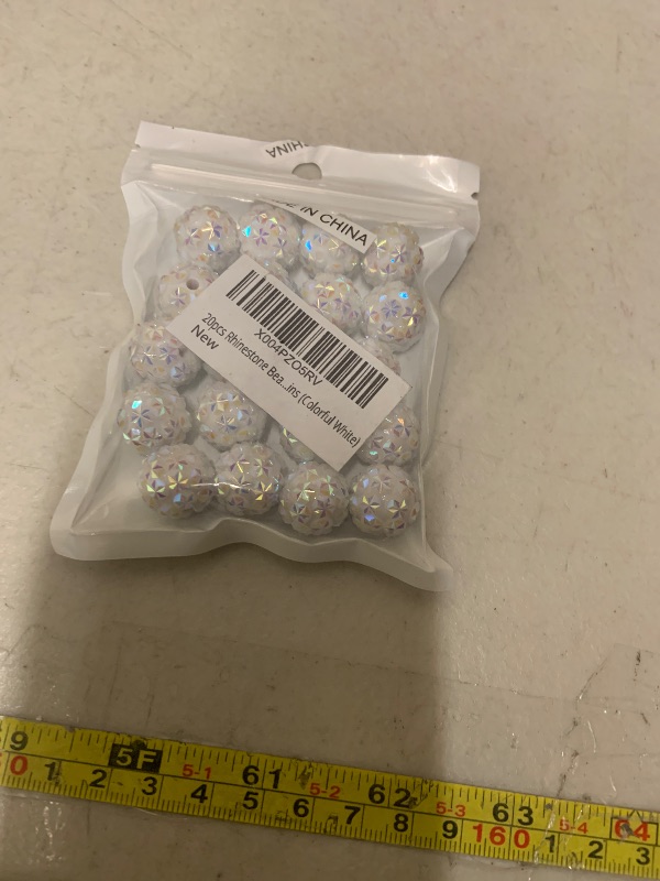 Photo 1 of 20pcs Rhinestone Beads 16mm Snowflake Shaped Drill Sparkling Disco Ball Polymer Clay Drill Beads Suitable for DIY Various Pens Phone Chains Keychains (Colorful White)