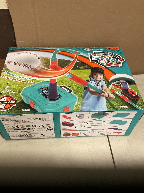 Photo 1 of 4 in 1 Toddler Basketball Hoop and T Ball Set - Adjustable Kids Basketball Goal Baseball Tee with Pitching Machine - Christmas Birthday Indoor Outdoor Sport Toy Games Gifts for Boys Girls Age 3-5