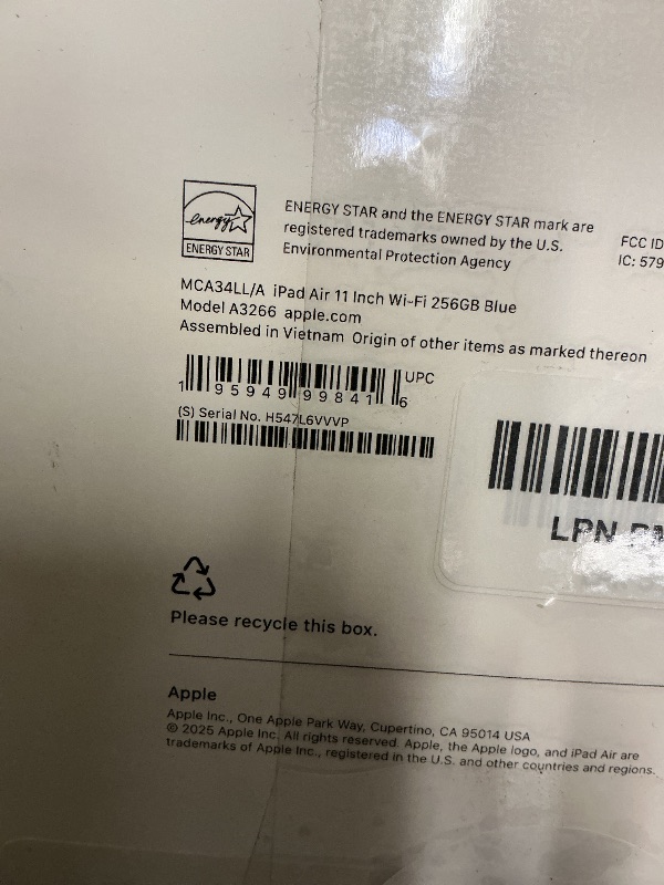 Photo 1 of Apple iPad Air 11-inch with M3 chip Built for Apple Intelligence, Liquid Retina Display, 256GB, 12MP Front/Back Camera, Wi-Fi 6E, Touch ID, All-Day Battery Life — Blue