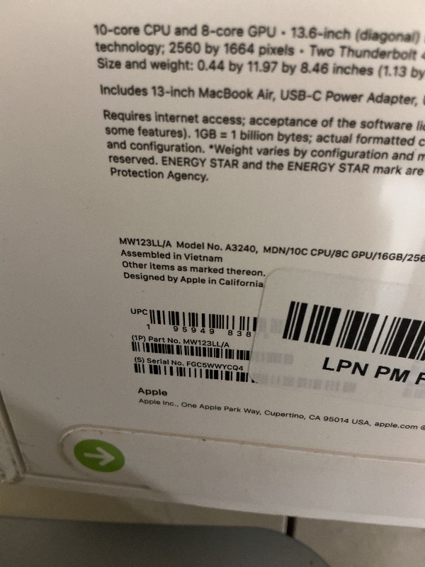 Photo 1 of Apple 2025 MacBook Air 13-inch Laptop with M4 chip: Built for Apple Intelligence, 13.6-inch Liquid Retina Display, 16GB Unified Memory, 256GB SSD Storage, 12MP Center Stage Camera, Touch ID; Midnight