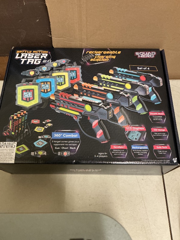 Photo 1 of Squad Hero Rechargeable Laser Tag 360° Sensors + LCDs - Set of 4 - Easter Gift Ideas for Kids Teens and Adults Boys & Girls Family Fun - Cool Teenage Lazer Group Activity, Teen Gifts Ages 8+ Year Old