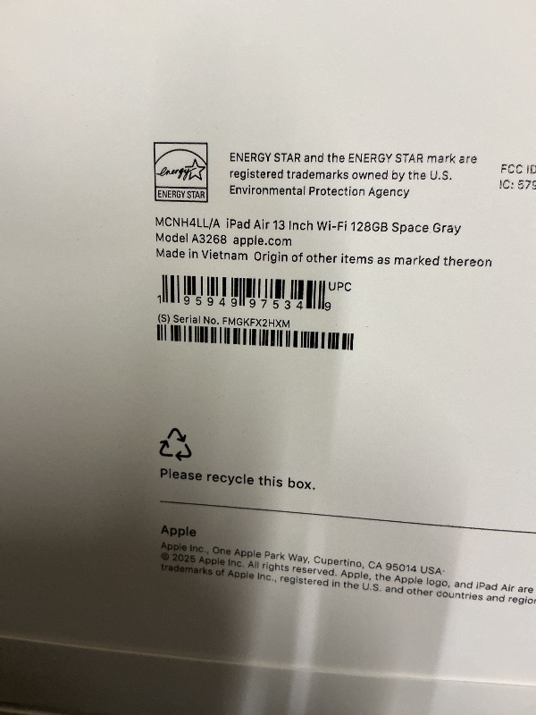 Photo 1 of Apple iPad Air 13-inch with M3 chip Built for Apple Intelligence, Liquid Retina Display, 128GB, 12MP Front/Back Camera, Wi-Fi 6E, Touch ID, All-Day Battery Life — Space Gray