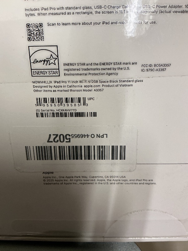 Photo 1 of Apple iPad Pro 11-inch (M5): Ultra Retina XDR Display, 512GB, Landscape 12MP Front Camera/12MP Back Camera, LiDAR Scanner, Wi-Fi 7 with Apple N1, Face ID, All-Day Battery Life — Space Black