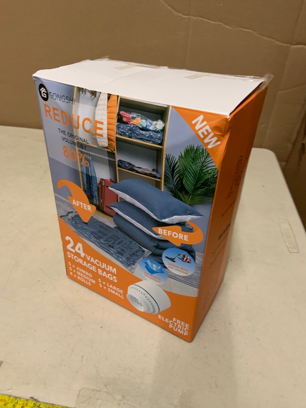 Photo 1 of 24 Pack Vacuum Storage Bags with Electric Pump, (5 Jumbo, 5 Large, 5 Medium, 5 Small, 4 Roll Up Bags) Space Saver Bag for Clothes, Mattress, Blanket, Duvets, Pillows, Comforters,Travel