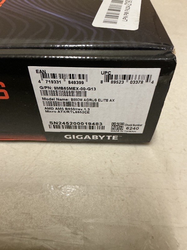 Photo 1 of GIGABYTE B650M AORUS Elite AX (AM5/ LGA 1718/ AMD B650/ Micro-ATX/ 5-Year Warranty/ DDR5/ 2* M.2/ PCIe 5.0/ USB 3.2 Gen2X2 Type-C/Intel 2.5GbE LAN/Q-Flash Plus/EZ-Latch/Gaming Motherboard)